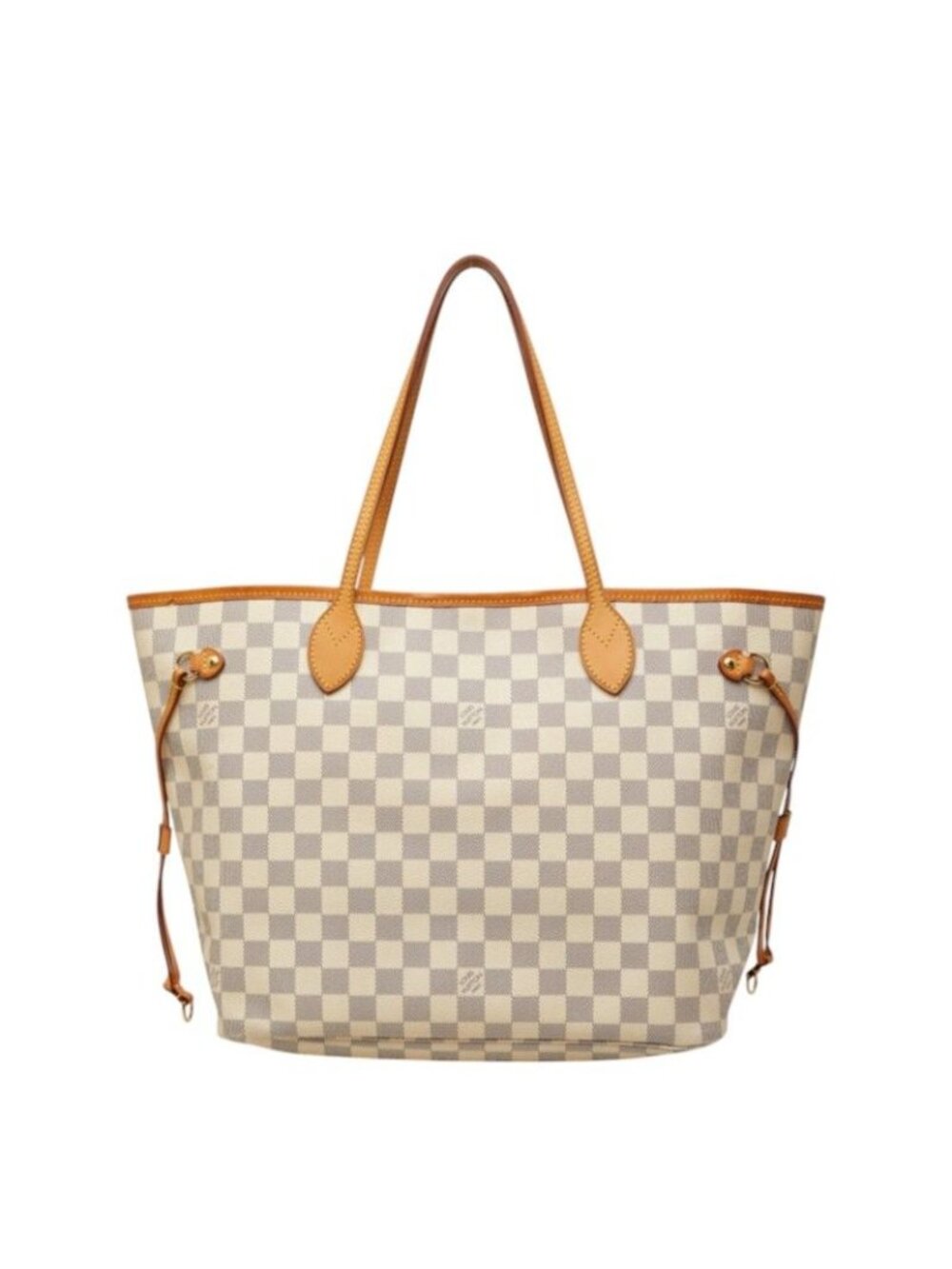 Louis Vuitton Damier Azur Neverfull MM Tote Shoulder Bag White Ivory Leather